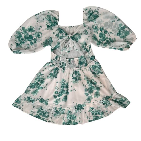 Fit & Flare Milkmaid Dress XL Green White Lantern Sleeves Ruffle Stretch Waist - Picture 9 of 16